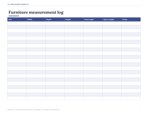 Preview of Printable Furniture Measurement Log