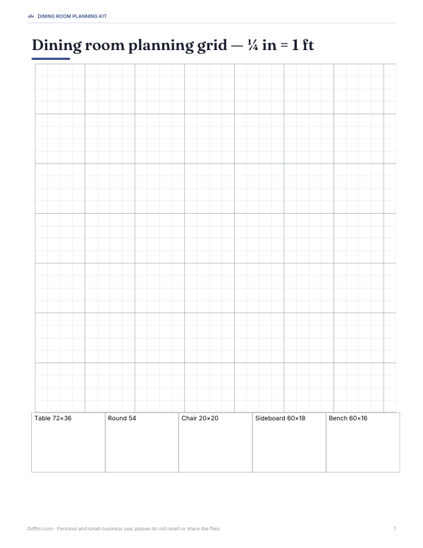 Preview of Printable Dining Room Planning Grid